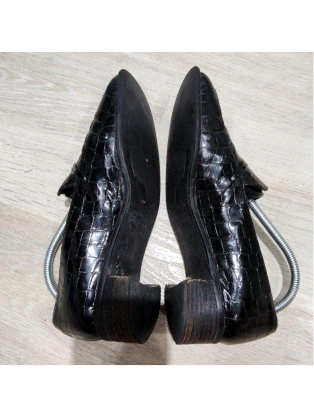 Stuart Weitzman Shoes Womens 7 Black Croc Embossed Loafer Flats Slip On Casual - Picture 6 of 10